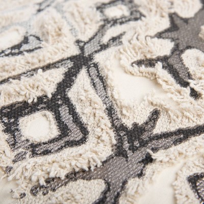 20"x20" Ivory and Silver Cotton Abstract Throw Pillow Cover