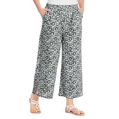 Collections Etc Star Flower Print Elasticized Waist Woven Pants