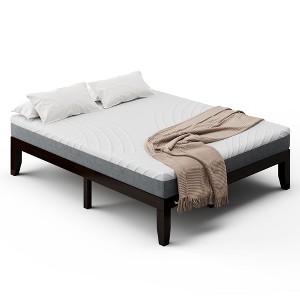 Costway Queen Size Wood Bed Frame & 8" Memory Foam Mattress Set CertiPUR-US Certified - 1 of 4