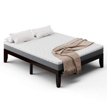 Costway Queen Size Wood Bed Frame & 8" Memory Foam Mattress Set CertiPUR-US Certified