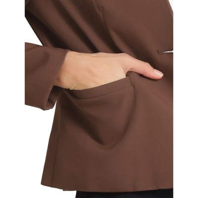 Allegra K Women's Stand Collar Long Sleeve Button Blazer Medium Brown — фото 5