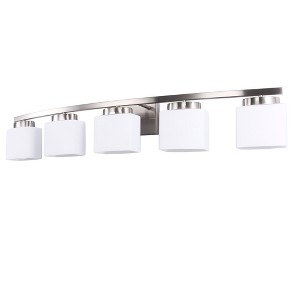 YANSUN 41 in. 5-Light Nickel Vanity Light for Vanity Powder Room Dressing Room with Curved Arms and Milk White Shade - 1 of 1