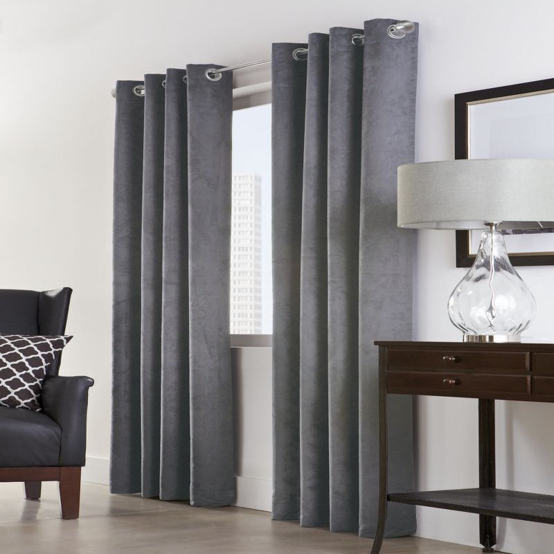 Thermalogic Navar Blackout Cozy Atmosphere Reduce Light Super Soft Faux Suede Fexture Grommet Curtain Panel Dark Grey, 1 of 5