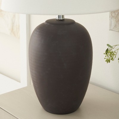 Eggplant Purple Ceramic Urn Table Lamp with White Shade