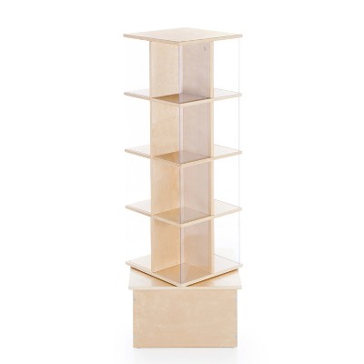 Natural Birch Wood Kids Rotating Book Display with Acrylic Sides