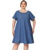 Agnes Orinda Women's Plus Size Belt Waist Ruffle Hem Chambray Shirt Dress - 3 of 4