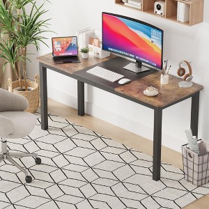 Computer Desk, Large Office Desk with Black Metal Frame, Modern Simple Style Gaming Table, Sturdy Write Desk - 1 of 4