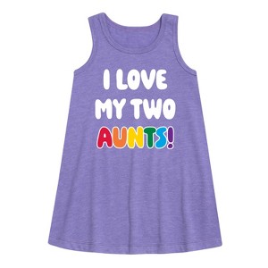 Girls' - Instant Message - I Love My Two Aunts Graphic Sleeveless Aline Dress - 1 of 4