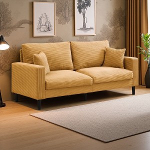 74" Upholstered Wooden 3-Seater Sofa with High-Resilience Cushions - 1 of 4