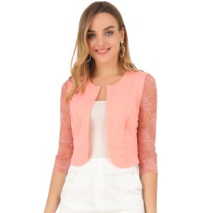 INSPIRE CHIC Women's Work Floral 3/4 Lace Trim Sleeves Open Front Bolero Shrug - 1 of 4