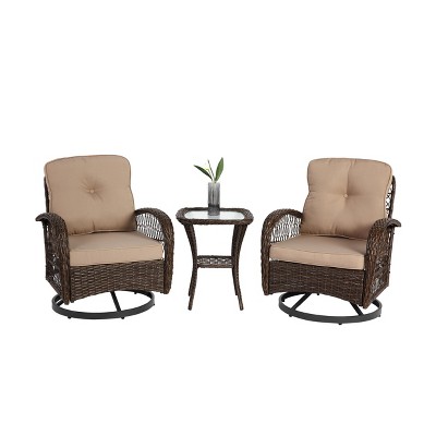 Maliang 3 Piece Outdoor Swivel Rocker Patio Chairs, 360¡ã Rocking Patio Conversation Set with Cushions & Glass Coffee Table for Backyard