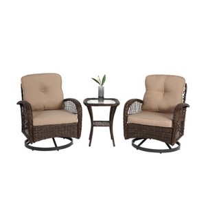 Maliang 3 Piece Outdoor Swivel Rocker Patio Chairs, 360¡ã Rocking Patio Conversation Set with Cushions & Glass Coffee Table for Backyard - 1 of 4