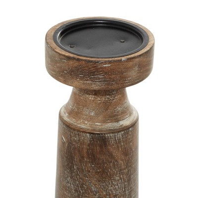 Dark Brown Mango Wood Coastal Candle Holder Set
