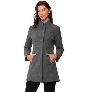 INSPIRE CHIC Women's Winter Stand Collar Single Breasted Mid-thigh Long Overcoat - 1 of 4