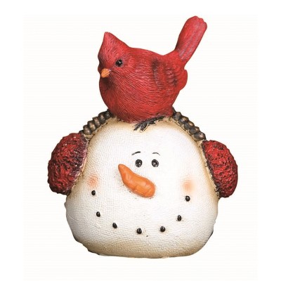 Transpac Resin White Christmas Snowman with Cardinal Figurine