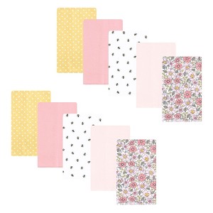 Hudson Baby Infant Girl Flannel Burp Cloth 10pk, Pink Yellow Pretty Floral, One Size - 1 of 4