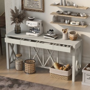 60'' Acacia Wood Console Table with Storage,Modern Farmhouse Entryway or Sofa Table for Hallway or Dining Room–The Pop Home - 1 of 4