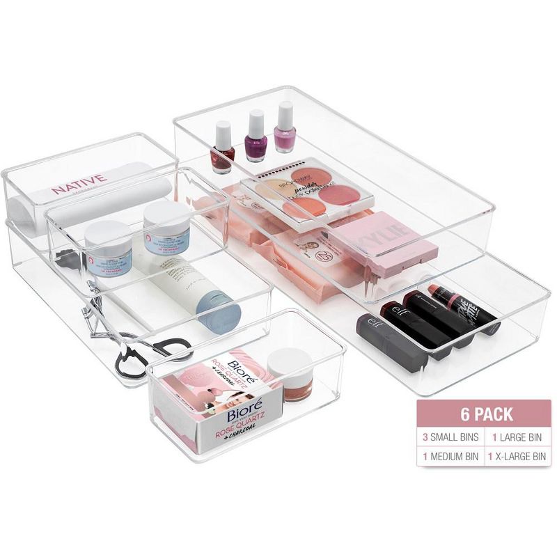 Sorbus Clear Drawer Organizer 6-Piece Set, Multi-Purpose Bins for Makeup, Vanity Organization, and more, 4 of 8