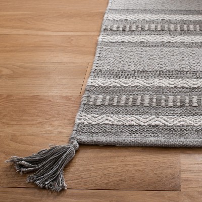 Handmade Grey and Ivory Cotton Flat Woven 9' x 12' Area Rug