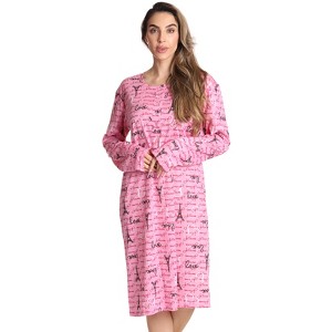 Just Love Womens Nightgown - Long Sleeve Henley Oversized Sleepwear Gown - 1 of 3