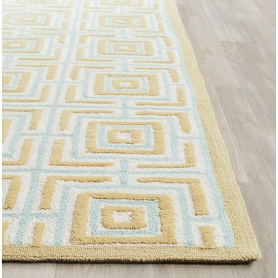 Handmade Light Blue and Olive Tufted Rectangular Rug