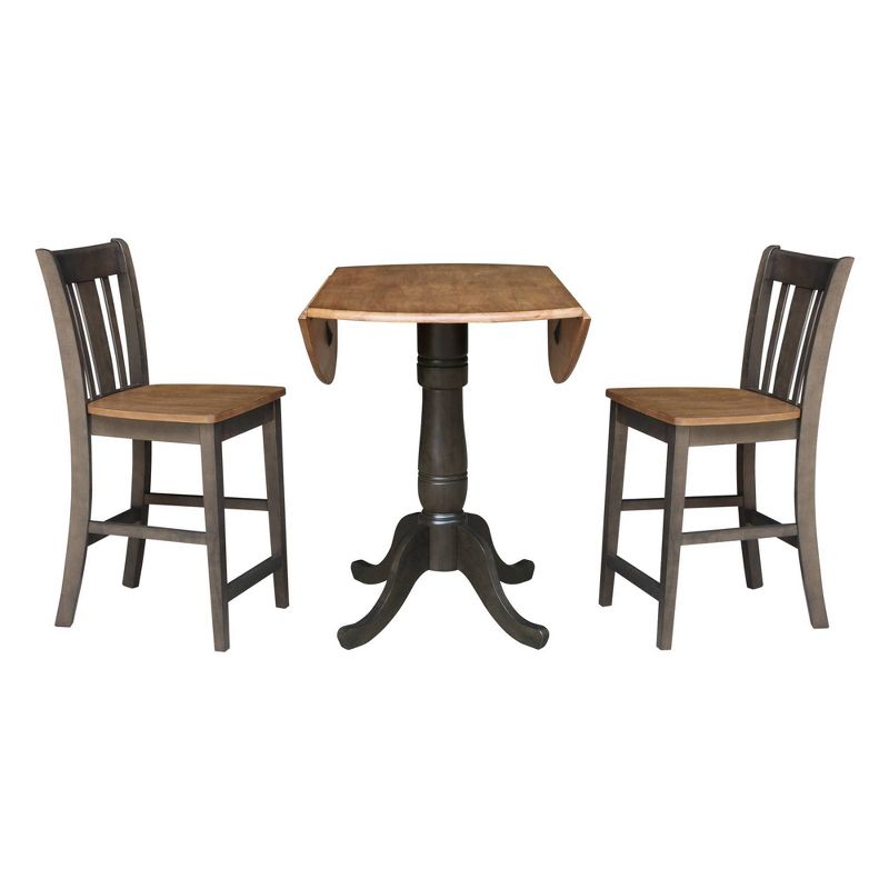 3pc 42&#34; Round Dual Drop Leaf Counter Height Dining Table with 2 Splat Back Stools Hickory/Washed Coal - International Concepts, 5 of 11