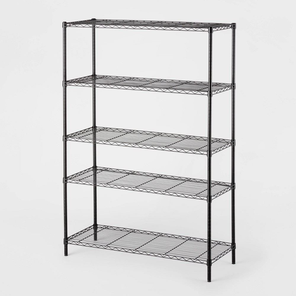 5 Tier Wide Wire Shelving Black - Brightroom