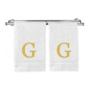 BC BARE COTTON Monogrammed Hand Towel, 100% Turkish Cotton - Set of 2 - White - Gold Block - 1 of 1