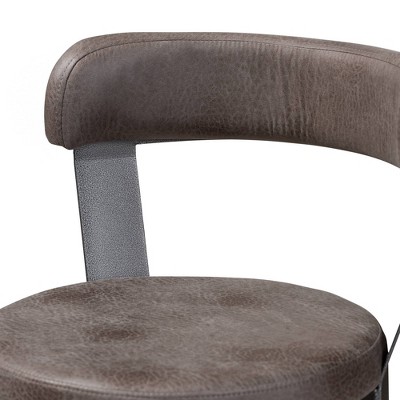 Arcene Antique Gray Faux Leather Swivel Barstools with Metal Frame, Set of 2