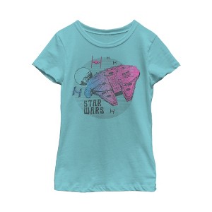 Girl's Star Wars: The Rise of Skywalker Ombre Millennium Falcon T-Shirt - 1 of 3