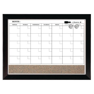 17"x23" Dry Erase & Cork Calendar Board Combo Black Frame - Quartet