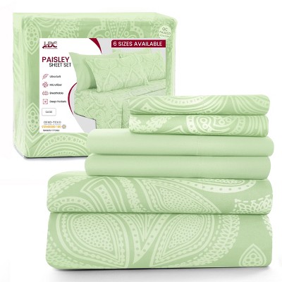 6 Piece Sheet Sets Paisley Printed Sheets Set Ultra Soft Deep Pocket Microfiber Bed Sheets - Lux Decor Collection