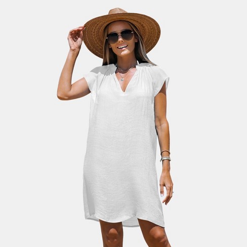 Women's V-neck Short Sleeve Mini Cover-up Dress - Cupshe : Target