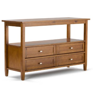 WyndenHall 48" Essex Low Storage Cabinet Light Golden Brown: Modern Pine Entryway Table with Spot Clean Care - 1 of 4