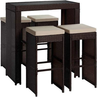 Teal Island Designs Port Henry Brown Rattan Outdoor Bar Table and Chair Set