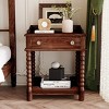 Classic Bedside Nightstand, Wooden Nightstand with Turned Legs and Metal Handle, Night stand with Drawer and Open Shelf Storage-Baofuwish - 2 of 4