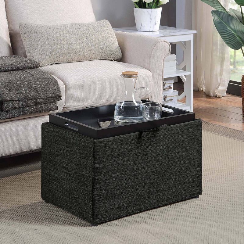 Breighton Home Luxe Comfort Storage Ottoman with Reversible Tray Top Lid Dark Charcoal Gray Fabric, 2 of 7