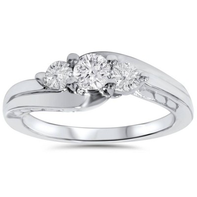 Pompeii3 1/2ct 3 Stone Vintage Diamond Engagement Ring 10K White Gold