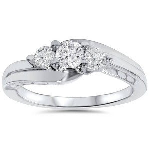 Pompeii3 1/2ct 3 Stone Vintage Diamond Engagement Ring 10K White Gold - 1 of 4