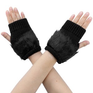 INSPIRE CHIC Women's Elastic Faux Fur Knit Half Finger Thumb Hole Wrist Sleeves Gloves for Windproof Dress 1Pair - 1 of 4