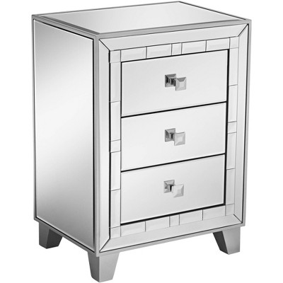 Studio 55D Jazyln 19" Wide Mosaic Trim Mirrored 3-Drawer Accent Table