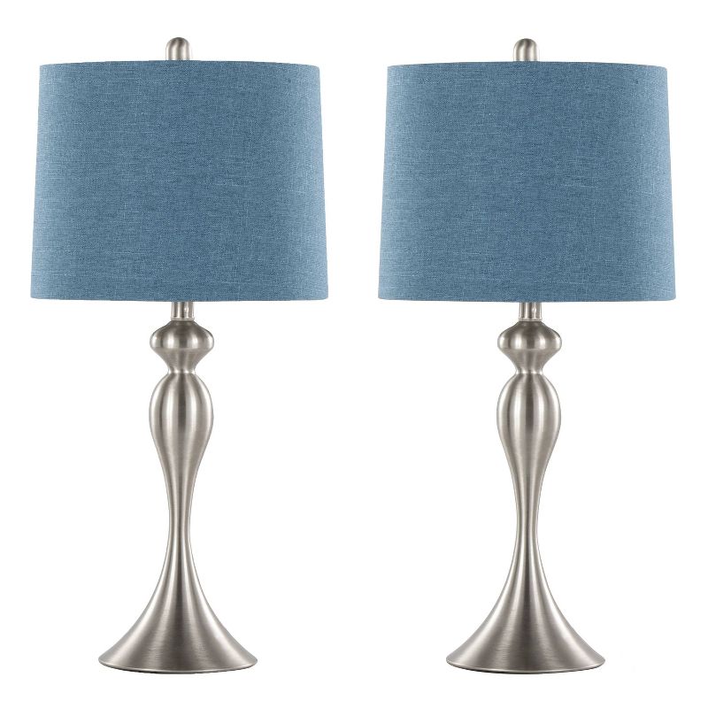 LumiSource (Set of 2) Ashland 27&#34; Contemporary Table Lamps Brushed Nickel with Moroccan Blue Textured Slub Linen Shade from Grandview Gallery, 1 of 8