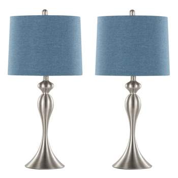 LumiSource (Set of 2) Ashland 27" Contemporary Table Lamps Brushed Nickel with Moroccan Blue Textured Slub Linen Shade from Grandview Gallery