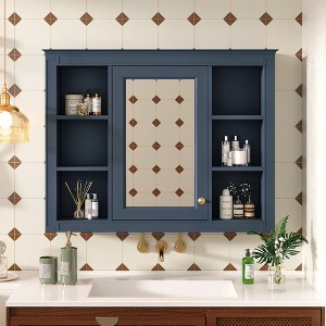 Bathroom Mirror Cabinet, Modern Bathroom Wall Cabinet Storage Organizer With Mirrors Door, 6 Open Shelves, Above Toilet Storage Cabinet - 1 of 4