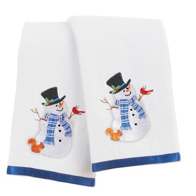 Collections Etc Festive Embroidered Snowman 2-Piece Towel Set