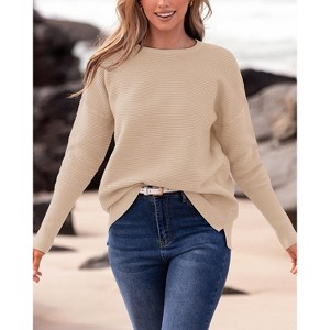 Fall Sweaters for Women 2025 Casual Long Sleeve Sweater Striped Loose Fit Pullover Tops - 1 of 4