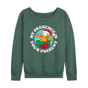 Women's - Garfield - My Presence Is Your Present Lightweight French Terry Wide Neck Long Sleeve Shirt - 1 of 4