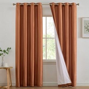 HLC.ME Jefferson Faux Silk Semi Sheer Light Filtering Microfiber Lined Grommet Lightweight Window Curtains, 2 Panels - 1 of 4