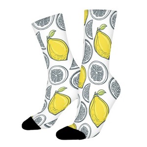 Black & Yellow Lemon Women Printed Crew Socks Funny Funky Socks Soft Polyester Novelty Gifts for Artists Men - 1 of 1