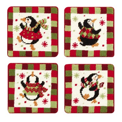 C&F Home Penguin Holiday Petit Point Coaster